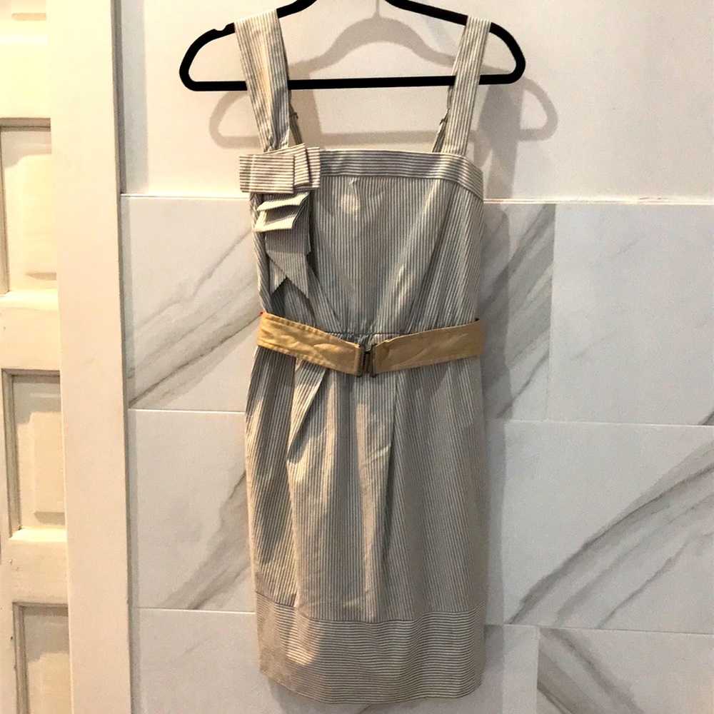 BCBG Seersucker Blue White stripes dress cotton m